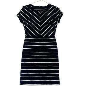 Banana Republic Black White Striped Scuba Sheath Dress